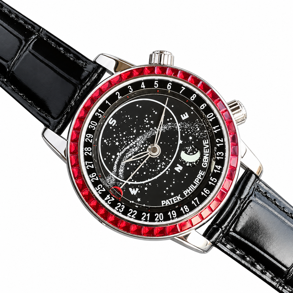 Patek Philippe Celestial White Gold Ruby Bezel Black Star Dial Moon Phase 44mm