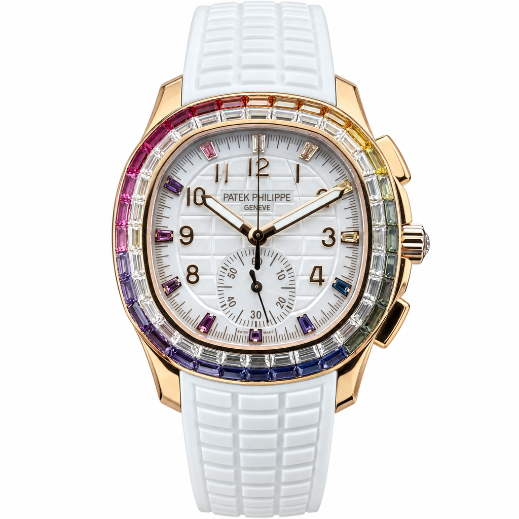 Patek Philippe Aquanaut Luce Rainbow Chronograph White Dial Rose Gold