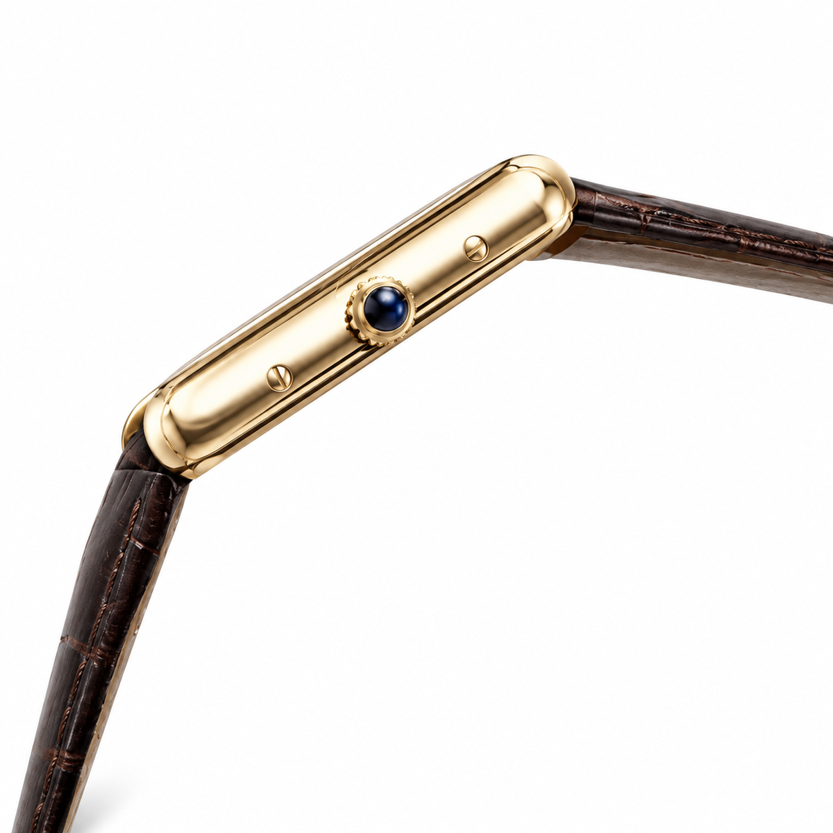 Cartier Tank Must Yellow Gold White Dial Brown Alligator Strap Watch