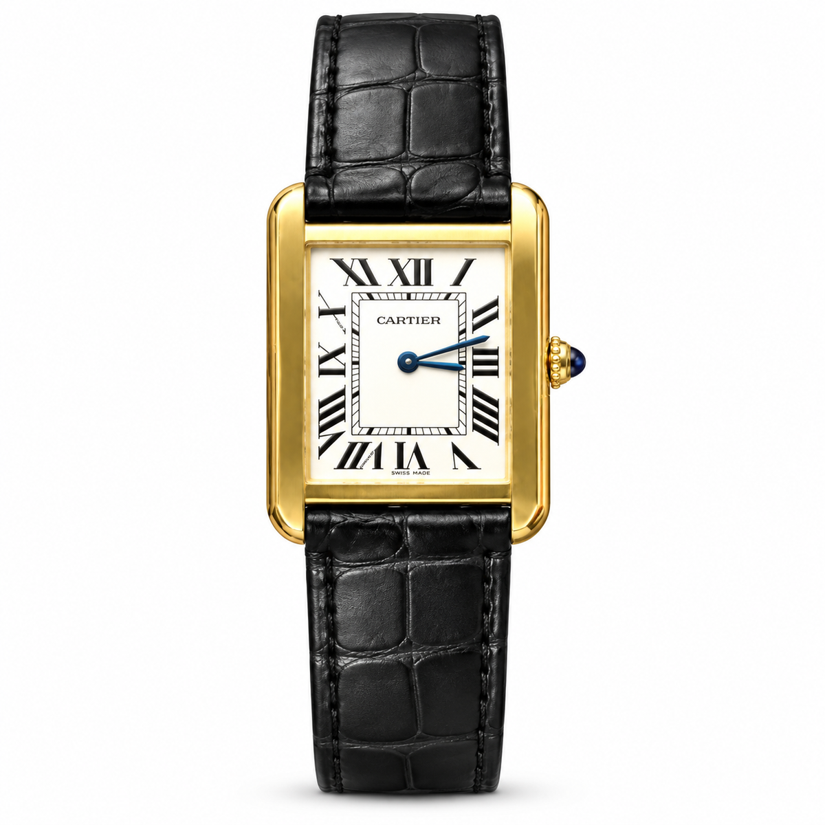 Cartier Tank Must Small Yellow Gold PVD White Dial Black Alligator Strap Watch