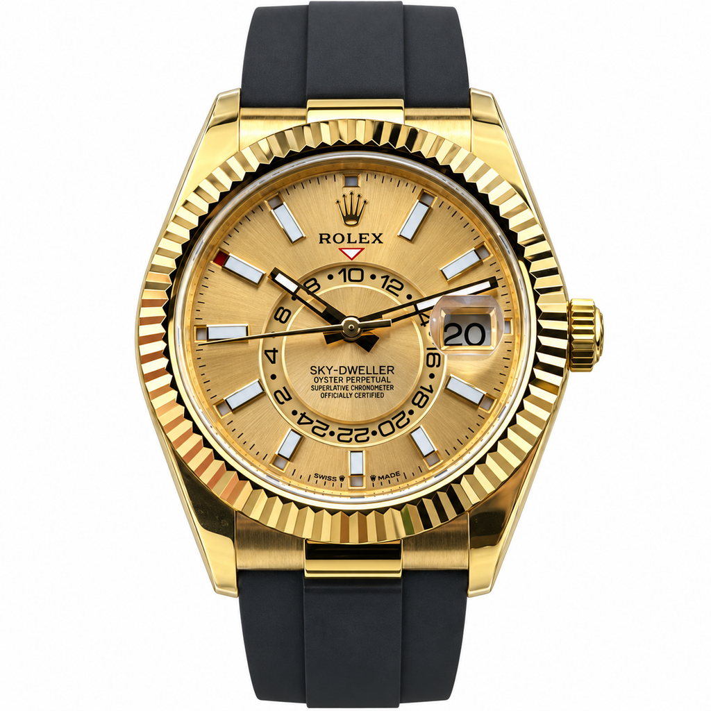 Rolex Sky-Dweller Yellow Gold Champagne Dial Oysterflex Watch