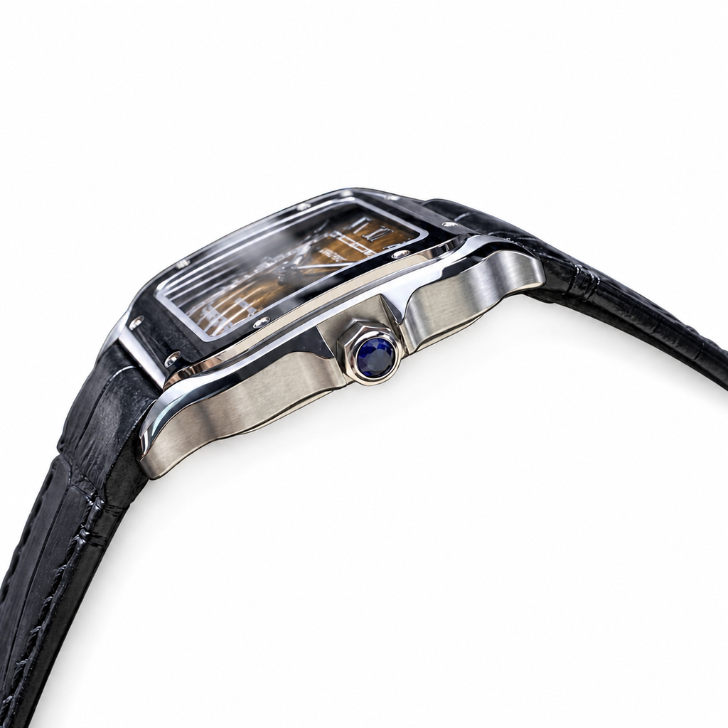 Cartier Santos de Cartier Large Stainless Steel Champagne Dial Roman Numeral Interchangeable Black Alligator Strap & Steel Bracelet Automatic Watch