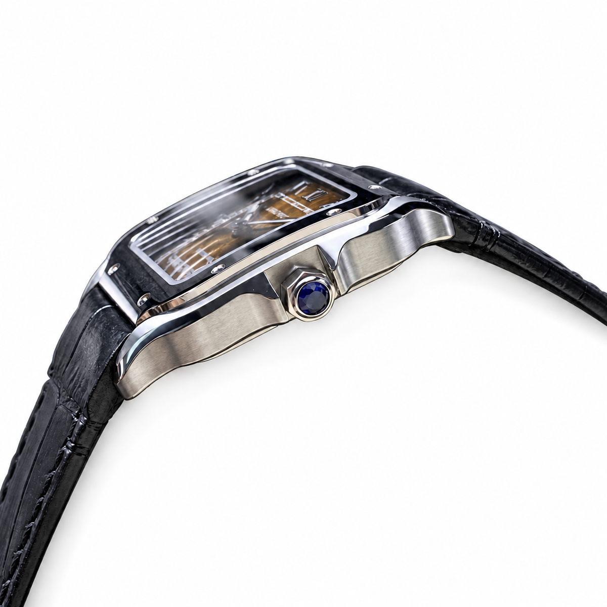 Cartier Santos de Cartier Large Stainless Steel Champagne Dial Roman Numeral Interchangeable Black Alligator Strap & Steel Bracelet Automatic Watch
