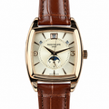 Patek Philippe Gondolo Cushion Rose Gold Annual Calendar Moon Phase Small Seconds Ivory Dial Brown Strap 34mm