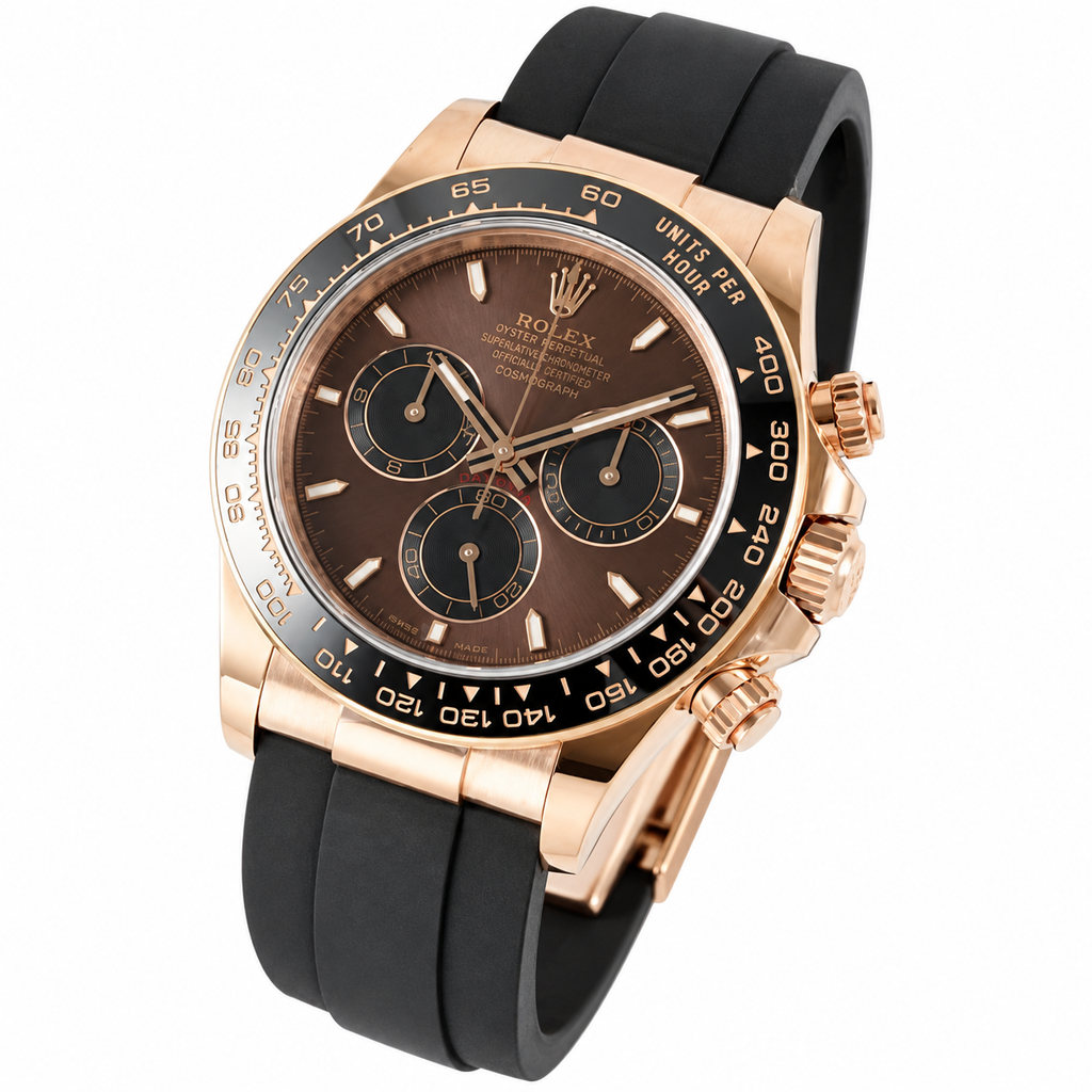Rolex Cosmograph Daytona Rose Gold Black Ceramic Bezel Chocolate Dial Oysterflex Watch