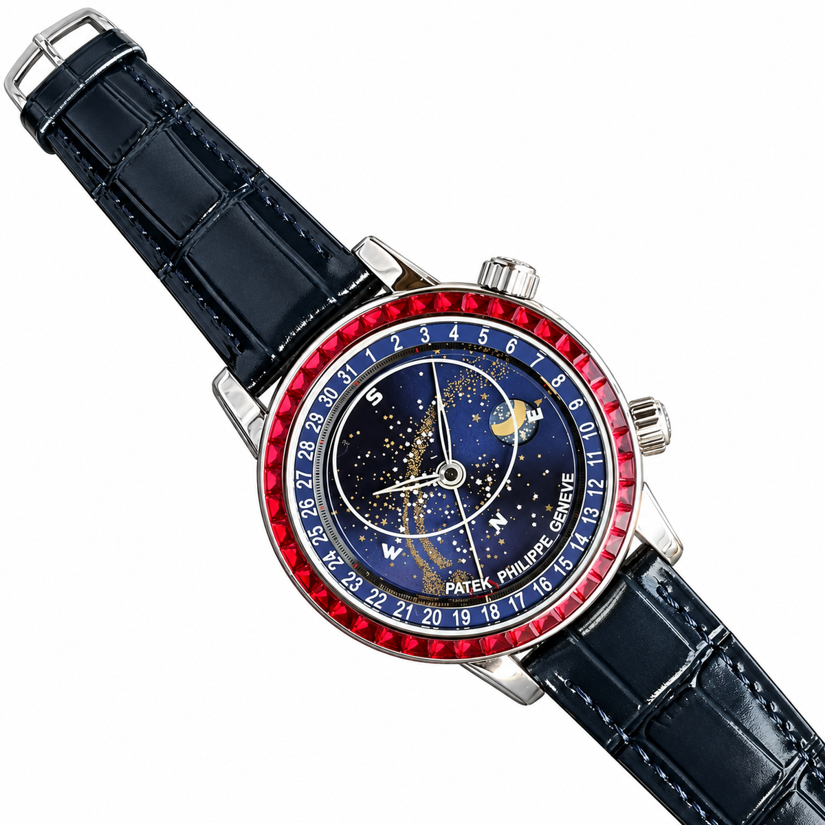 Patek Philippe Celestial White Gold Ruby Bezel Deep Blue Star Dial Moon Phase 44mm