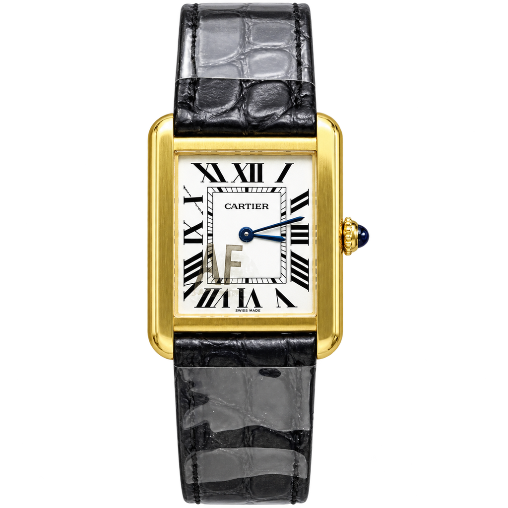 Cartier Tank Must Yellow Gold White Dial Black Alligator Strap Watch