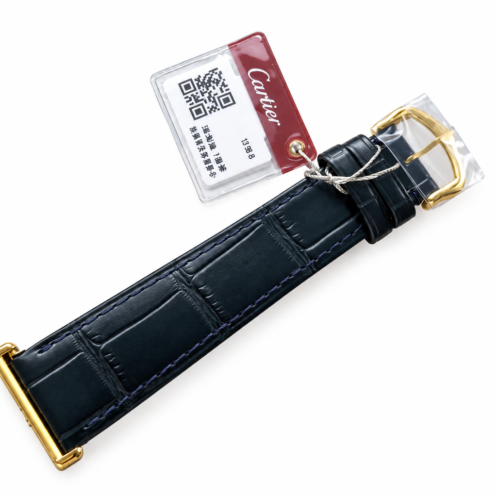 Cartier Tank Must Yellow Gold Champagne Dial Navy Alligator Strap Watch