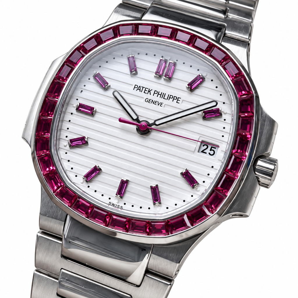 Patek Philippe Nautilus Ruby Baguette Steel White Dial