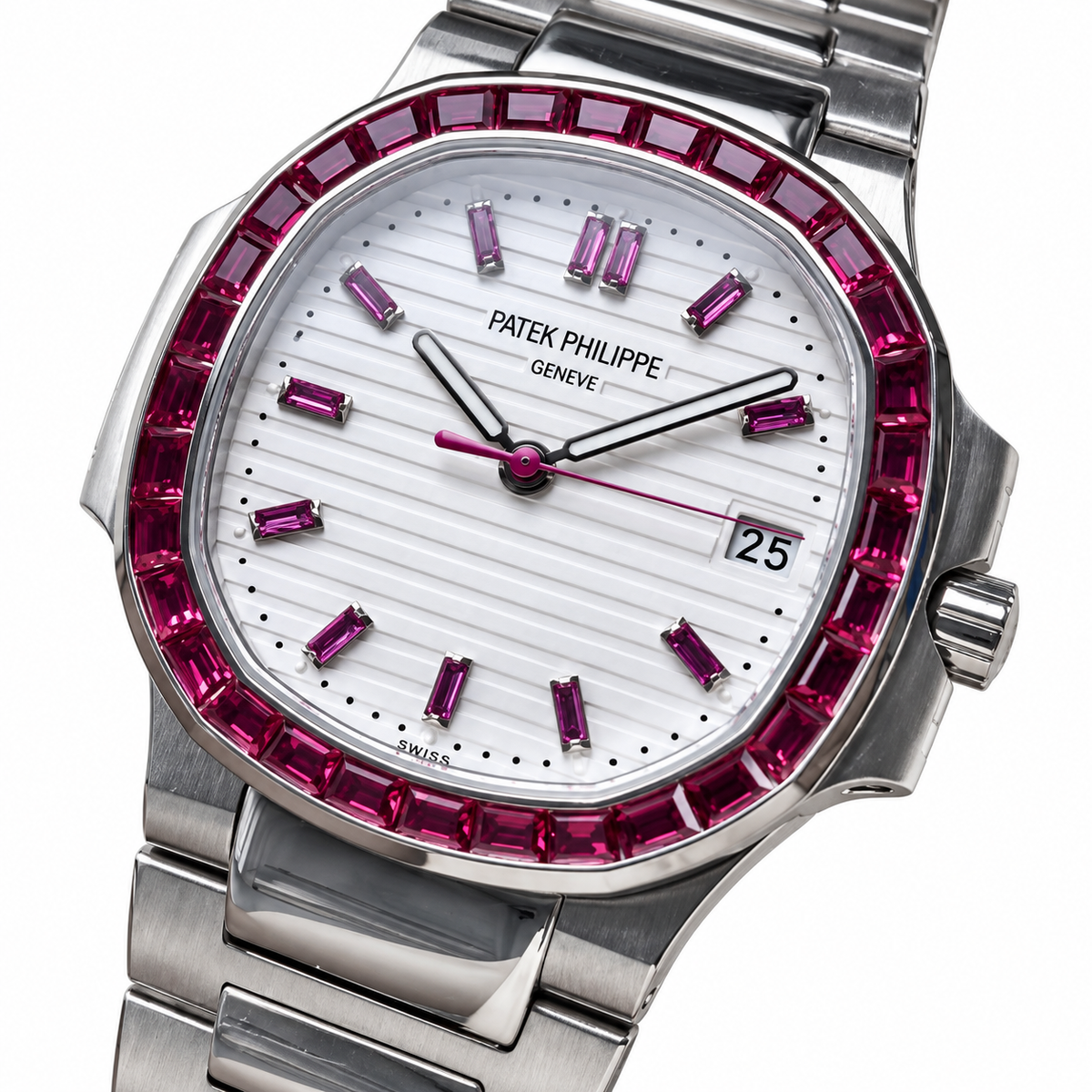 Patek Philippe Nautilus Ruby Baguette Steel White Dial