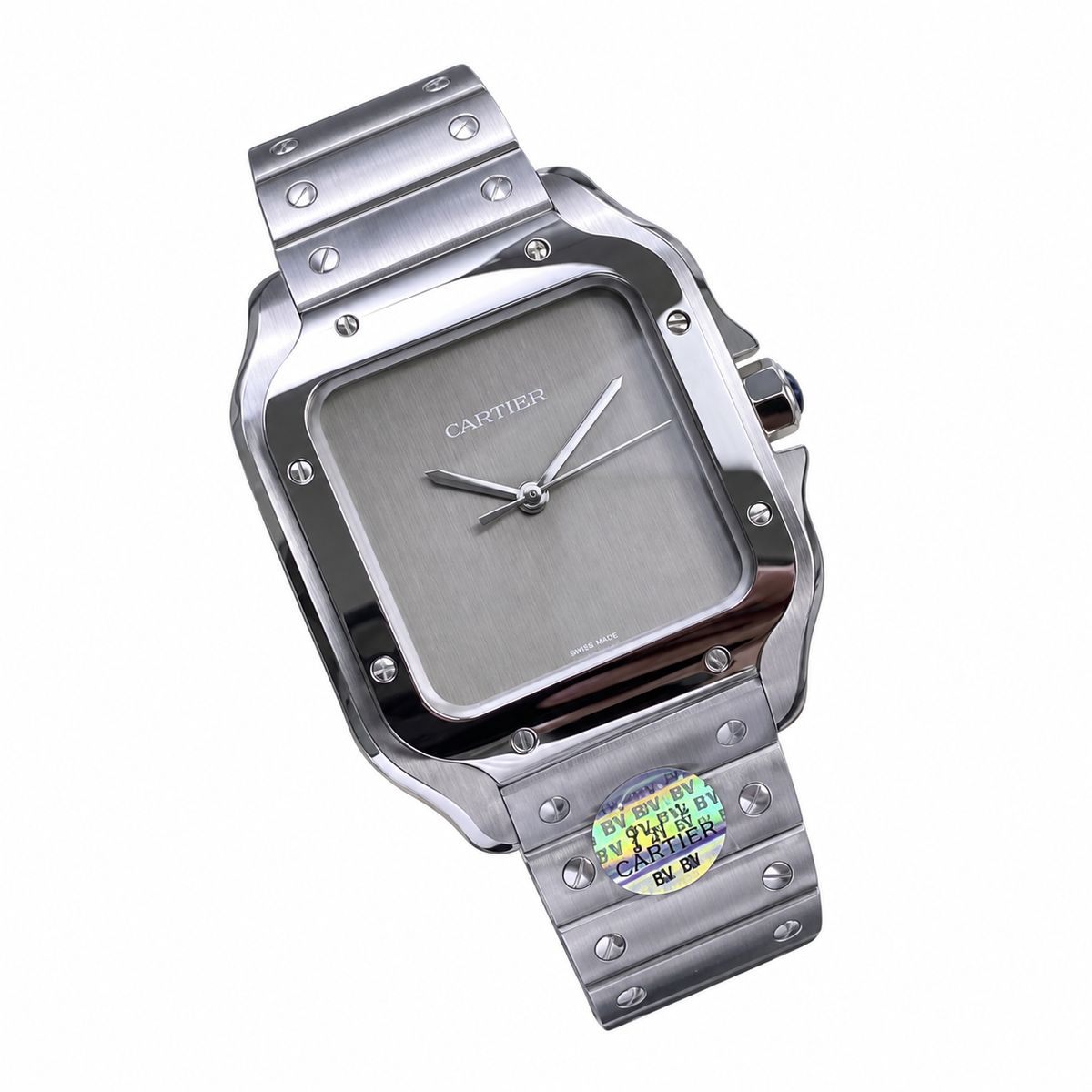 Cartier Santos de Cartier Silver Dial Steel Bracelet Watch
