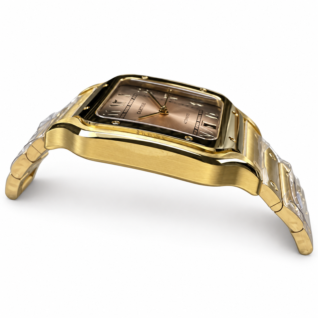 Cartier Santos de Cartier Large Steel Yellow Gold PVD Champagne Dial Arabic Numeral Gold Bracelet Automatic Watch