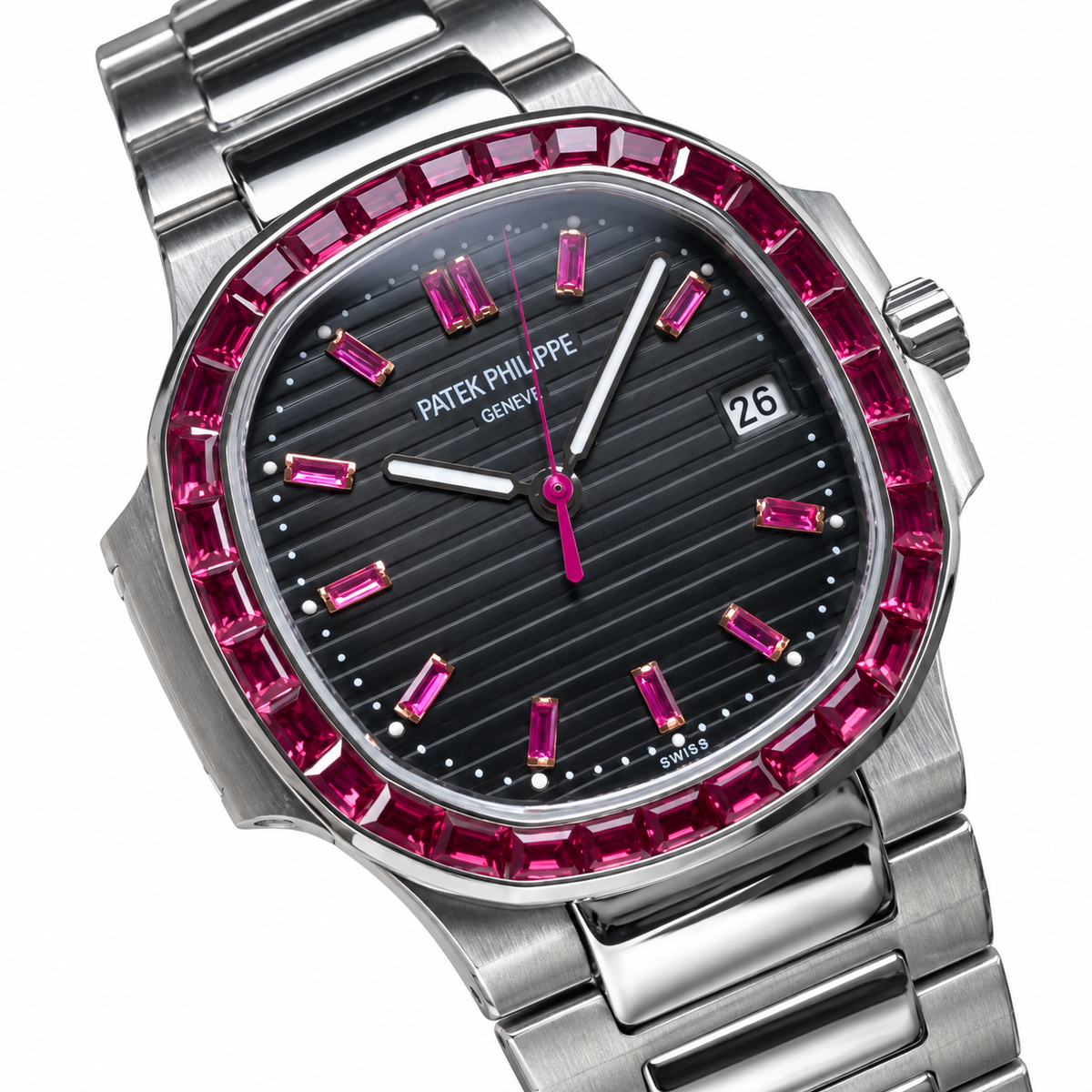 Patek Philippe Nautilus Ruby Baguette Steel Black Dial