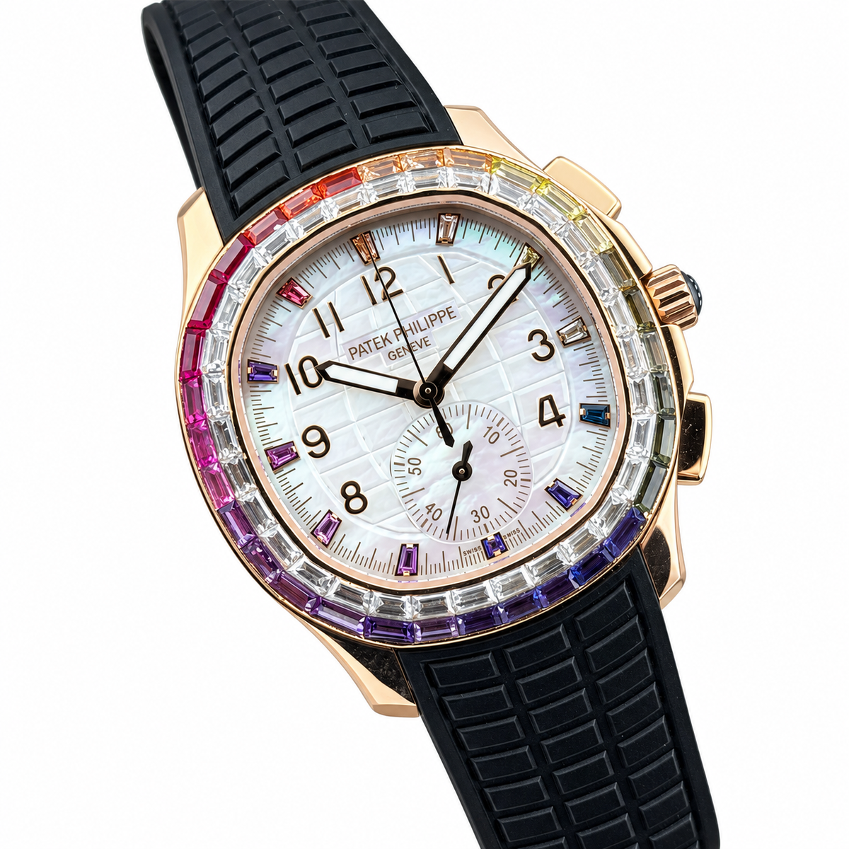 Patek Philippe Aquanaut Chronograph Rose Gold Rainbow Sapphire White MOP 39.9mm