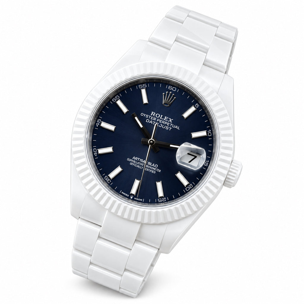 Rolex Datejust 41mm AET Remould White Ceramic Black Dial Custom Watch