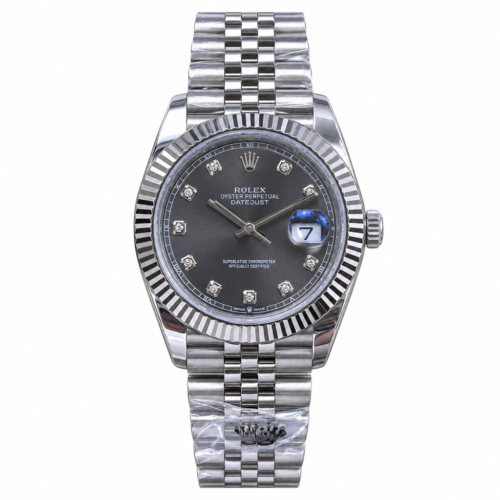 Rolex Datejust 41mm Slate Diamond Dial Fluted Bezel Jubilee Bracelet Oystersteel