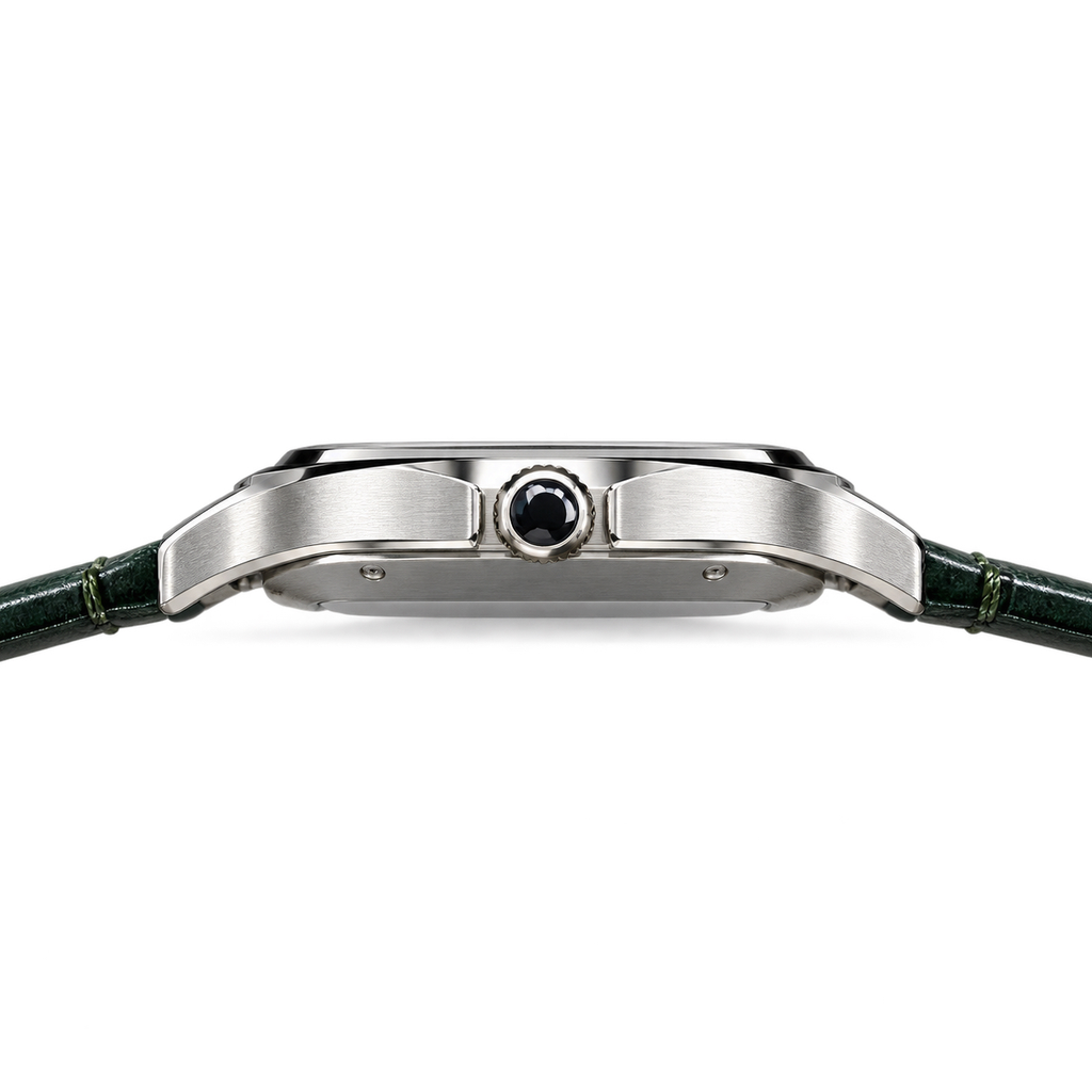 Cartier Santos de Cartier Large Stainless Steel Green Dial Green Alligator Strap Automatic Watch