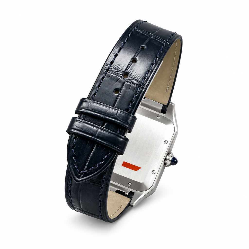 Cartier Santos-Dumont Steel White Dial Black Alligator Watch