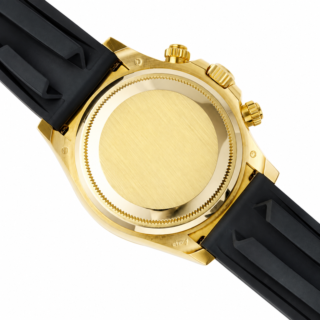 Rolex Cosmograph Daytona 18K Yellow Gold Black Ceramic Bezel Champagne Dial Oysterflex Watch 40mm