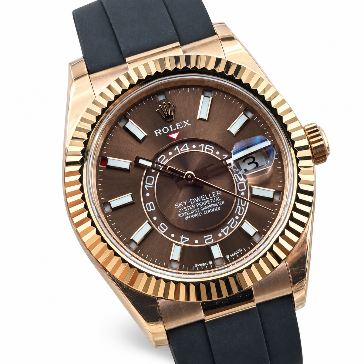 Rolex Sky-Dweller Rose Gold Chocolate Dial Oysterflex Watch