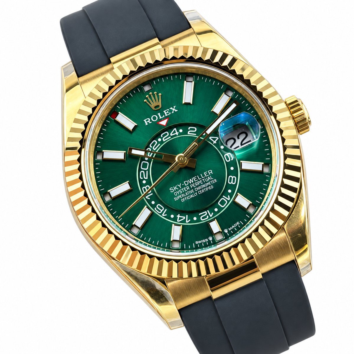 Rolex Sky-Dweller Yellow Gold Green Dial Oysterflex Watch