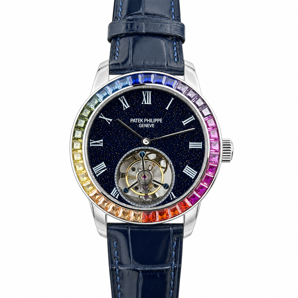 Patek Philippe Calatrava Tourbillon Rainbow Sapphire Yellow Gold 42mm