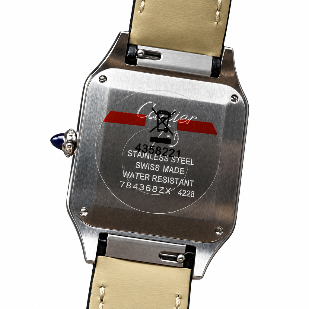 Cartier Santos-Dumont Small Stainless Steel White Dial Black Alligator Strap Watch