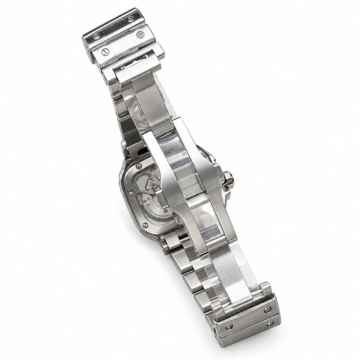 Cartier Santos de Cartier Large Skeleton Blue ADLC Bezel Automatic Steel Bracelet Watch