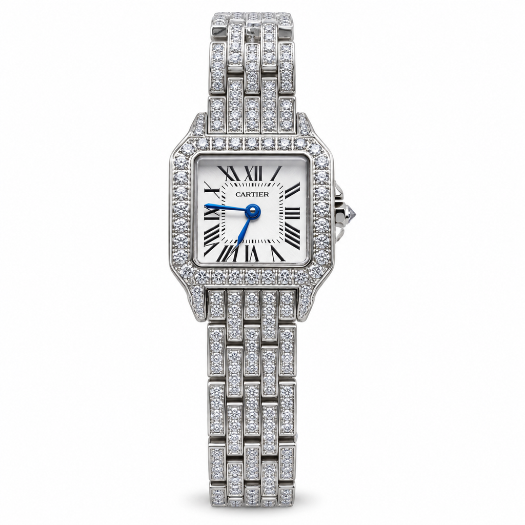 Cartier Tank Française 18k White Gold Diamond Bezel White Dial Metal Bracelet Watch
