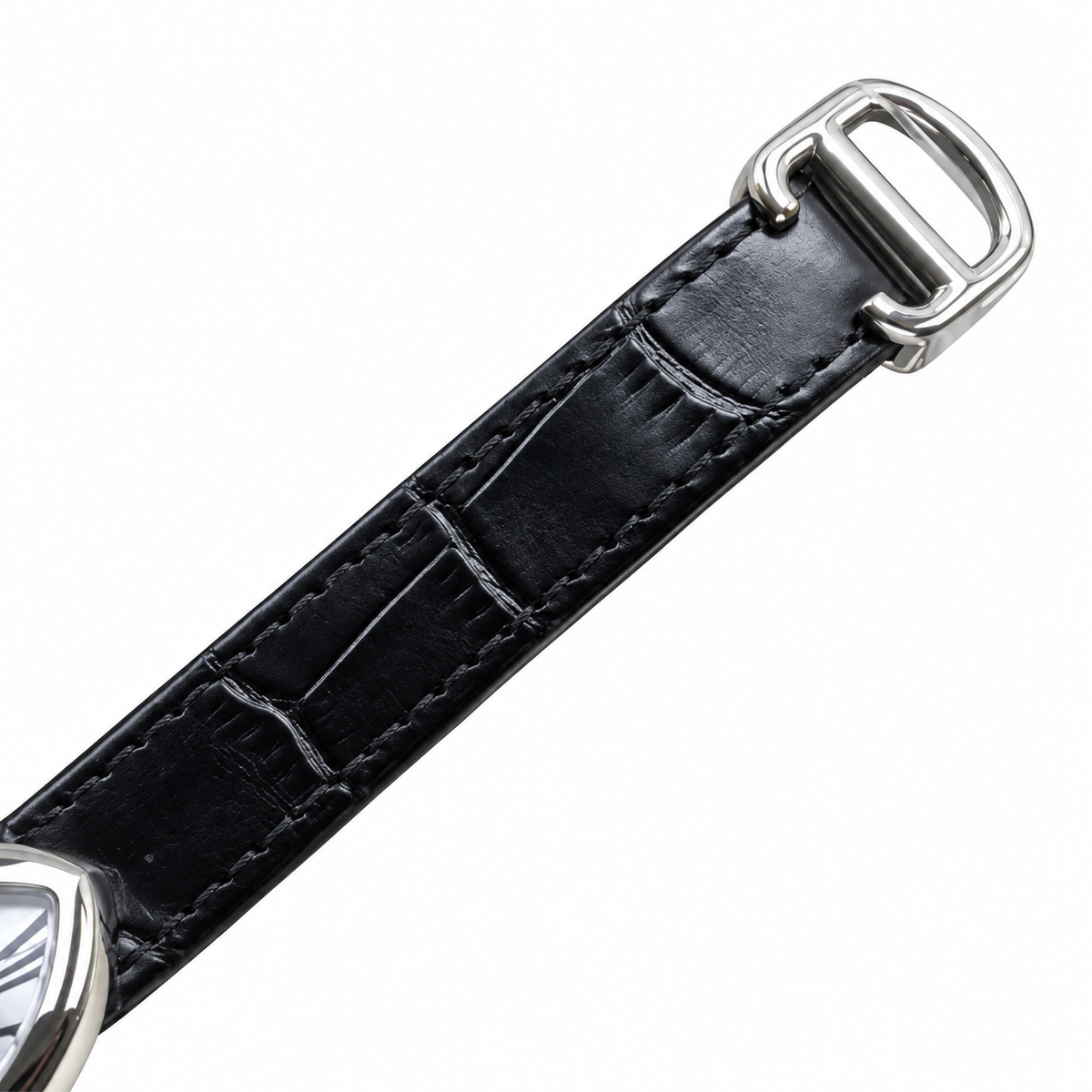 Cartier Crash Steel White Dial Black Alligator Watch