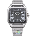 Cartier Santos de Cartier Large Stainless Steel Grey Dial Roman Numeral Steel Bracelet Automatic Watch