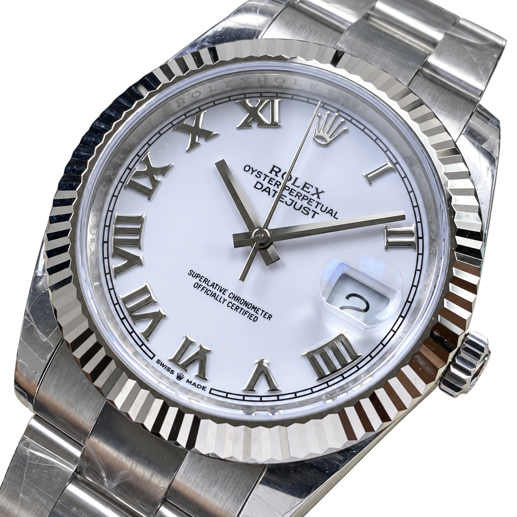 Rolex Datejust White Roman Numeral Dial Fluted Bezel Oyster Bracelet Oystersteel