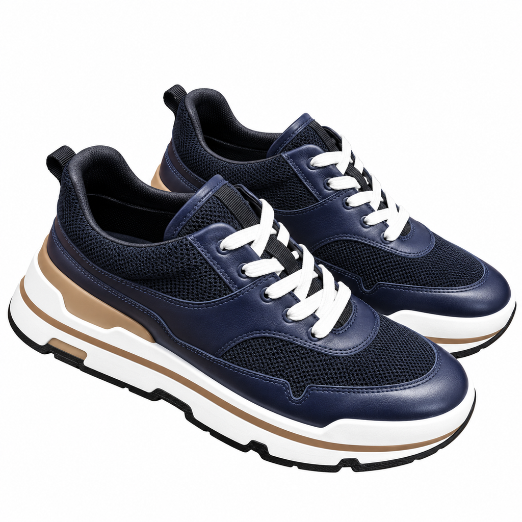 Hermès Navy Leather & Mesh Low-Top Sneakers
