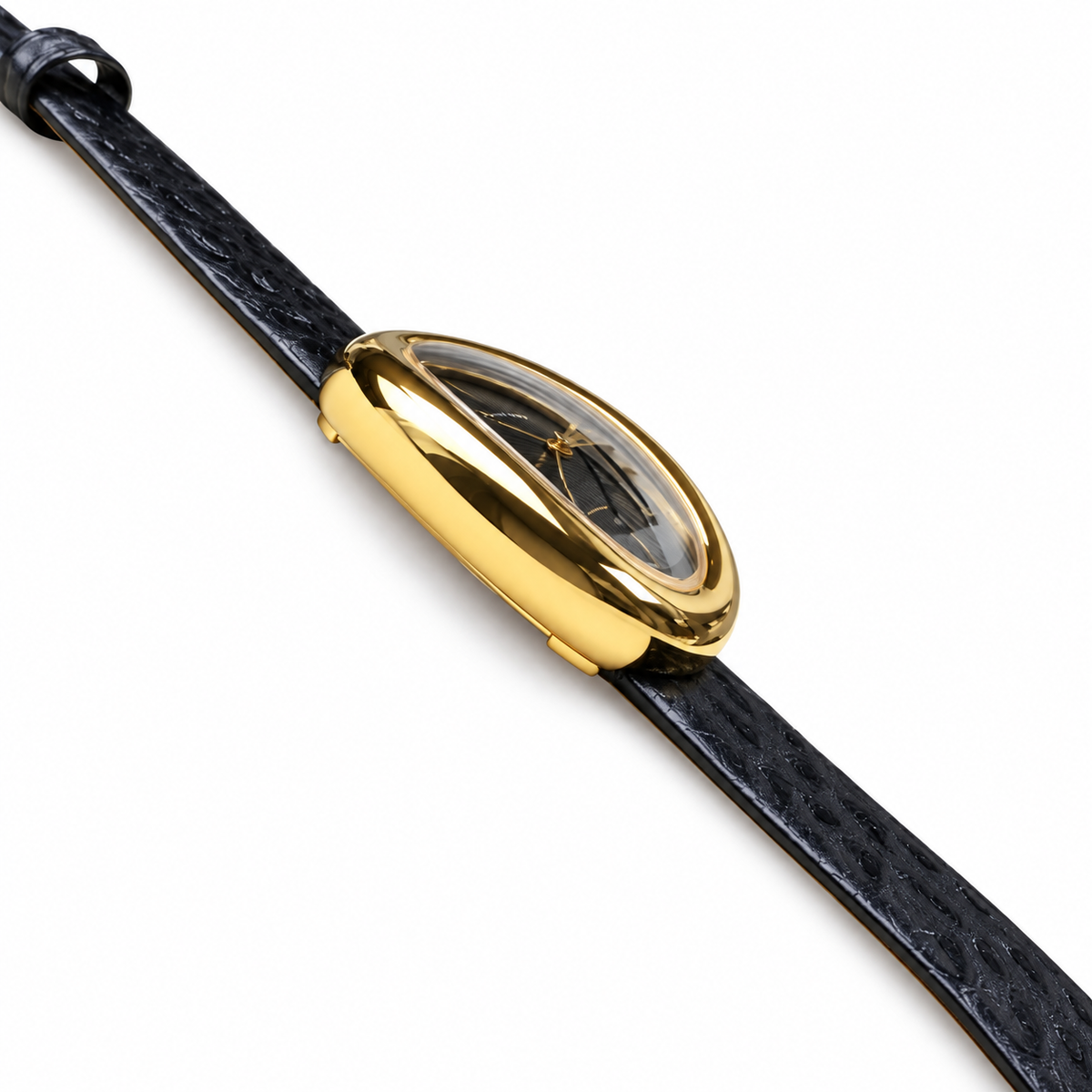 Cartier Baignoire Mini 18k Yellow Gold Black Dial Black Leather Strap Watch