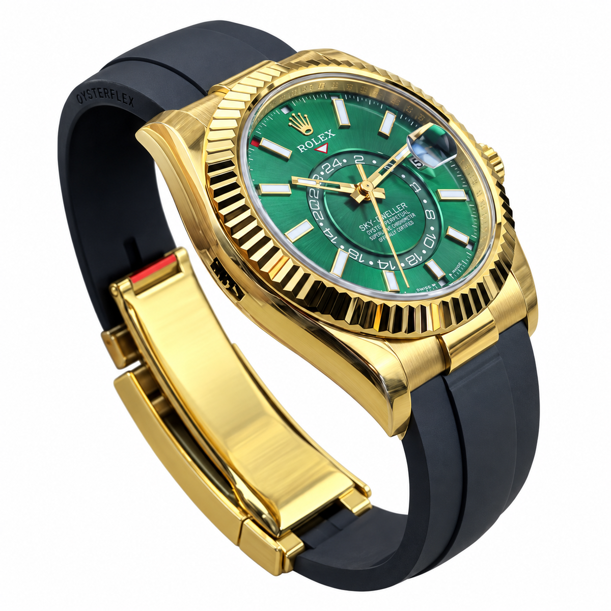 Rolex Sky-Dweller Yellow Gold Green Dial Oysterflex Watch