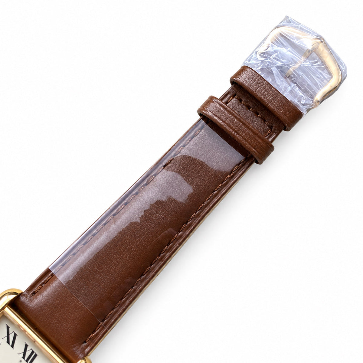 Cartier Tank Solo — 18K Yellow Gold, Ivory Dial, Date & Brown Leather Strap, Large