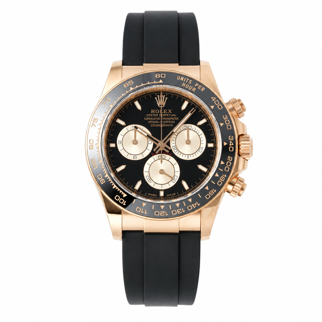 Rolex Cosmograph Daytona Rose Gold Black Ceramic Bezel Black Diamond Dial Oysterflex Watch