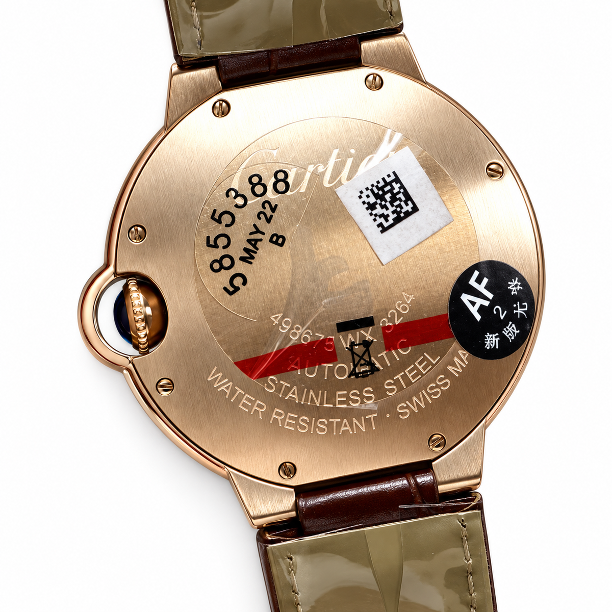 Cartier Ballon Bleu de Cartier Rose Gold White Guilloché Dial Brown Alligator Automatic Watch