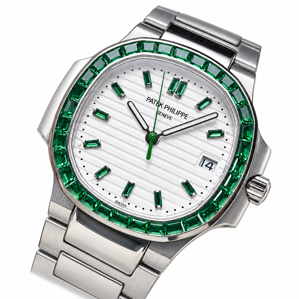 Patek Philippe Nautilus Emerald Baguette Steel White Dial