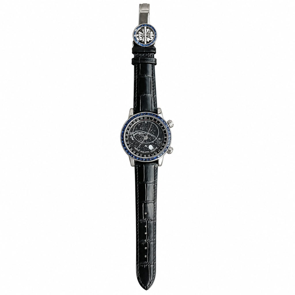 Patek Philippe Celestial White Gold Blue Sapphire Black Star Dial Moon Phase 44mm