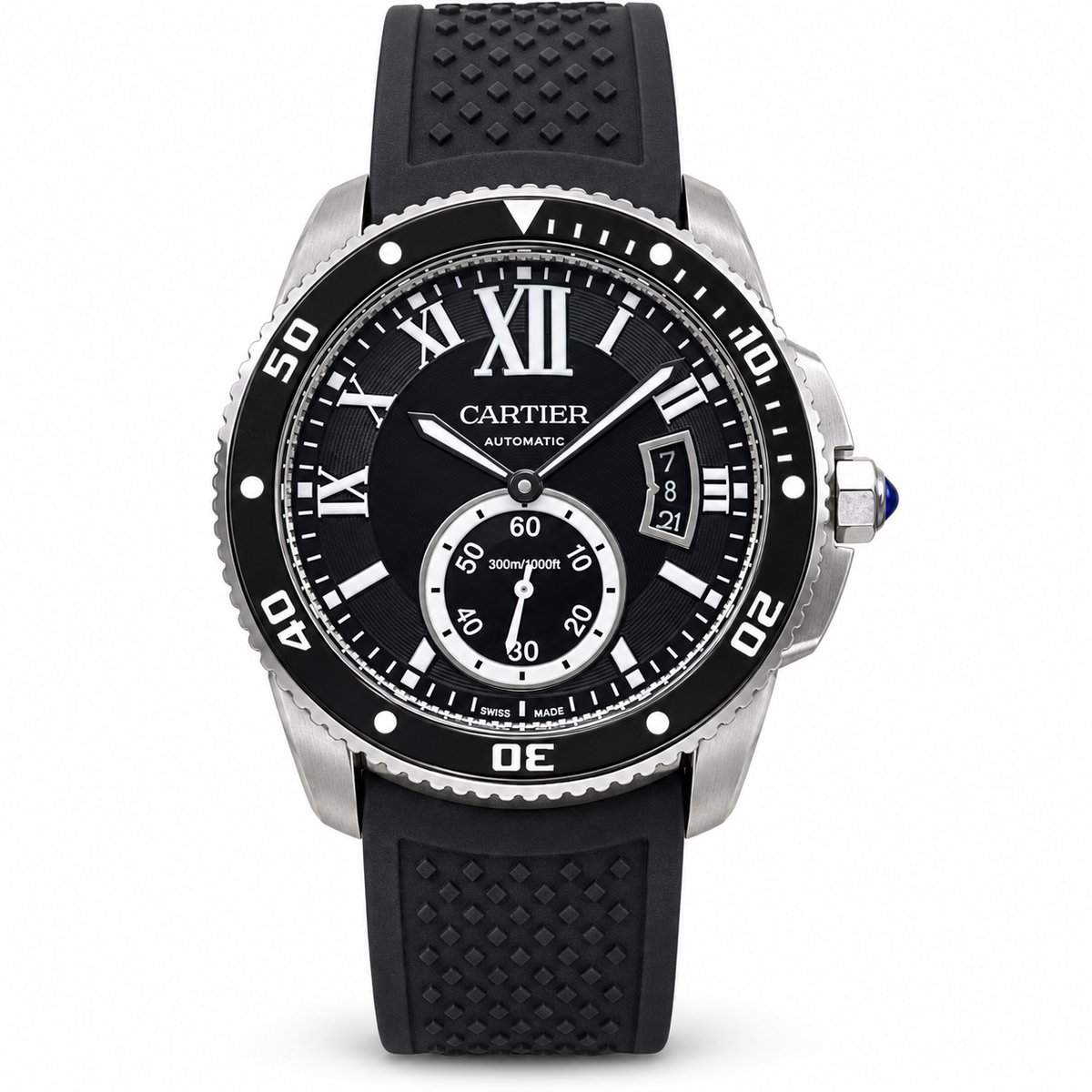 Cartier Calibre de Cartier Diver Steel Black Ceramic Bezel Blue Dial Automatic Watch