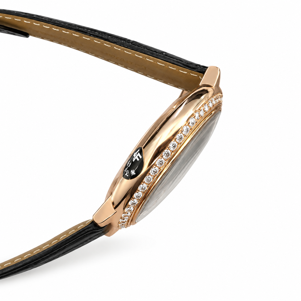 Cartier Ballon Bleu de Cartier Rose Gold Diamond Bezel Chocolate Dial Black Alligator Watch