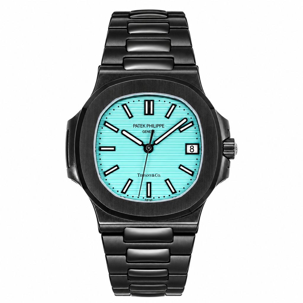Patek Philippe Nautilus x Tiffany & Co. Custom DLC Black Tiffany Blue Dial Steel Bracelet Sapphire Caseback Date 40mm