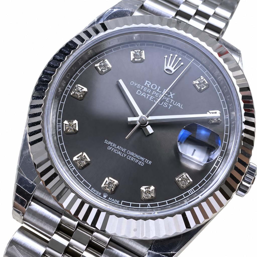 Rolex Datejust 41mm Slate Diamond Dial Fluted Bezel Jubilee Bracelet Oystersteel