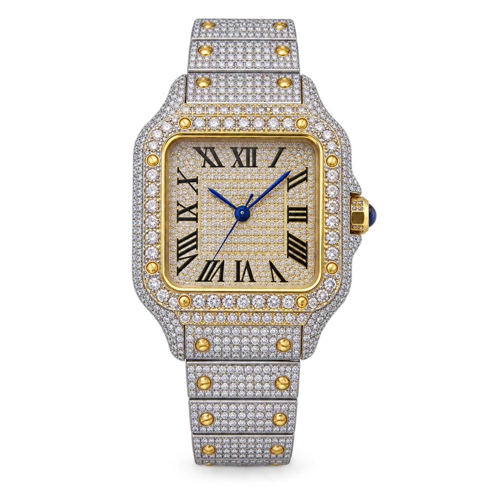 Cartier Santos de Cartier Large Iced Out Two-Tone Full Pavé Diamond Dial & Bracelet Watch