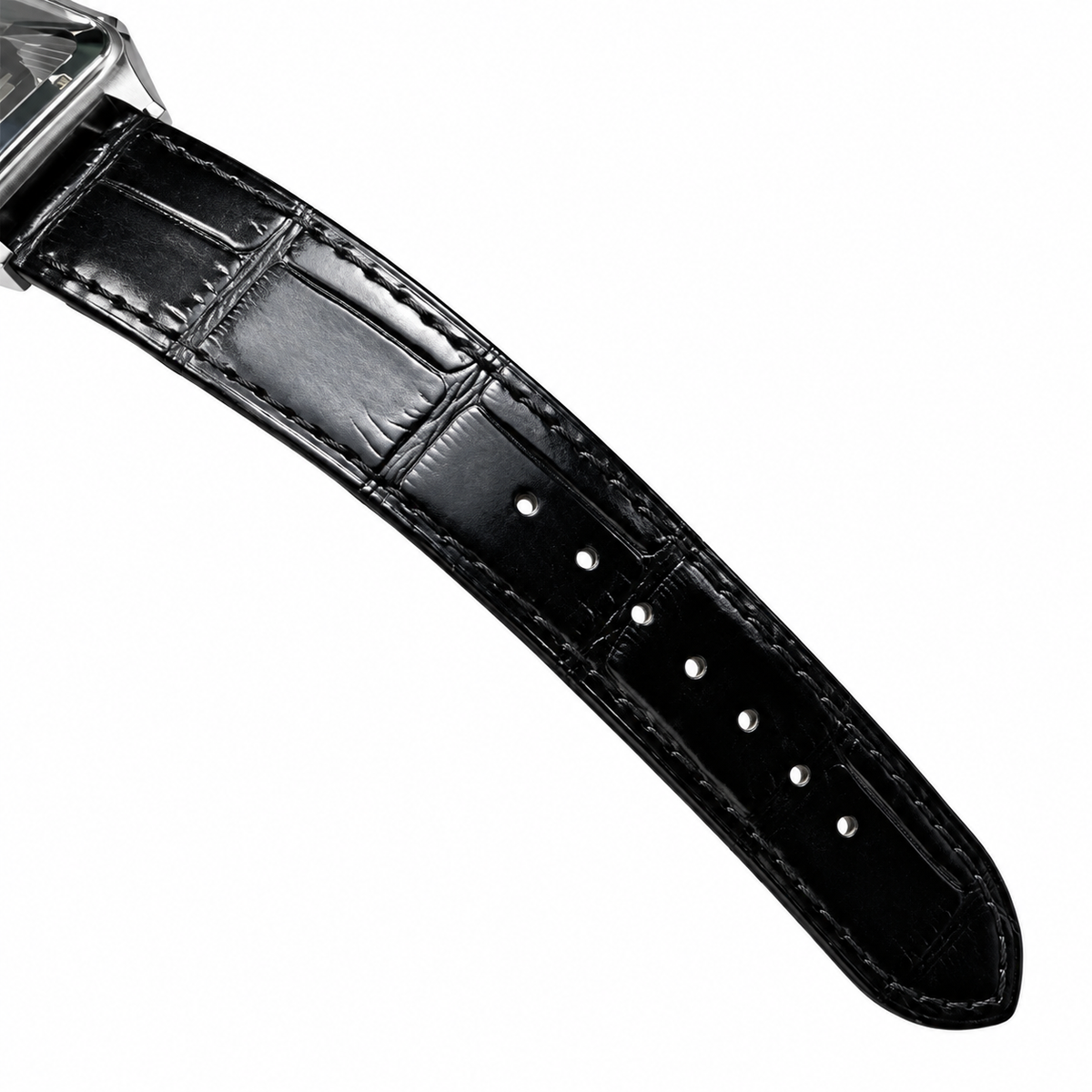 Cartier Santos-Dumont Small Stainless Steel White Dial Black Alligator Strap Watch
