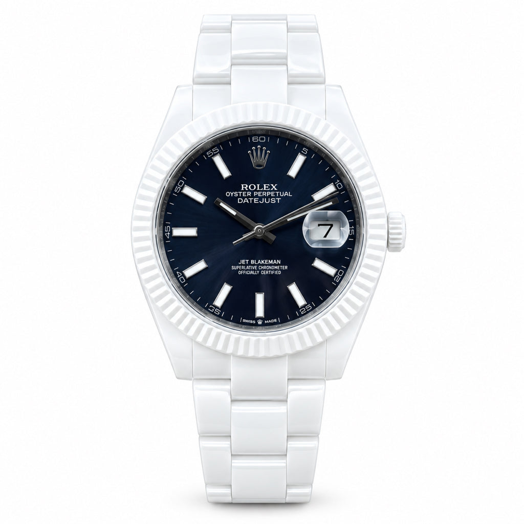 Rolex Datejust 41mm AET Remould White Ceramic Black Dial Custom Watch