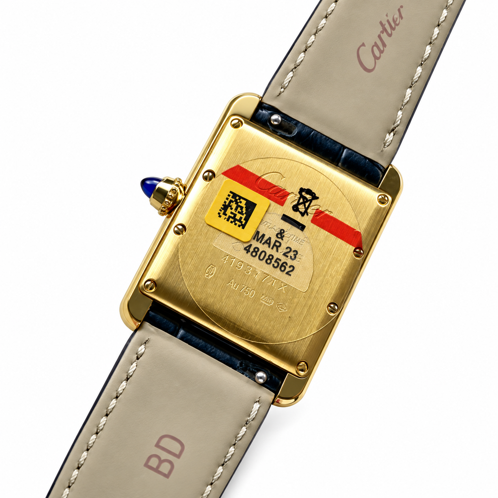 Cartier Tank Must Yellow Gold Champagne Dial Navy Alligator Strap Watch