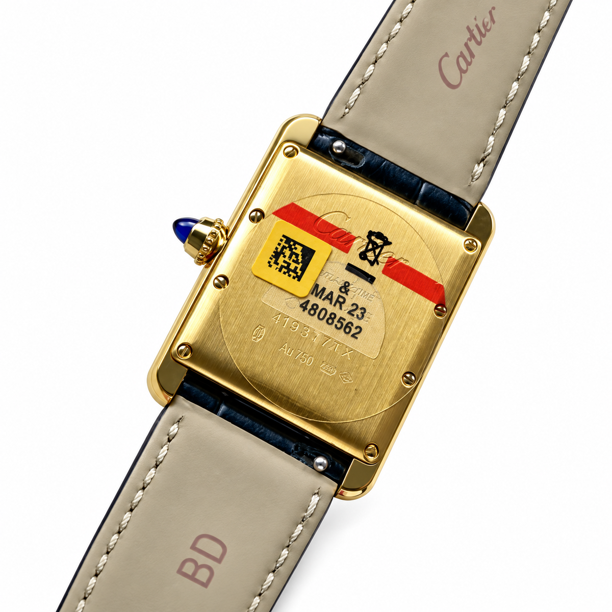 Cartier Tank Must Yellow Gold Champagne Dial Navy Alligator Strap Watch