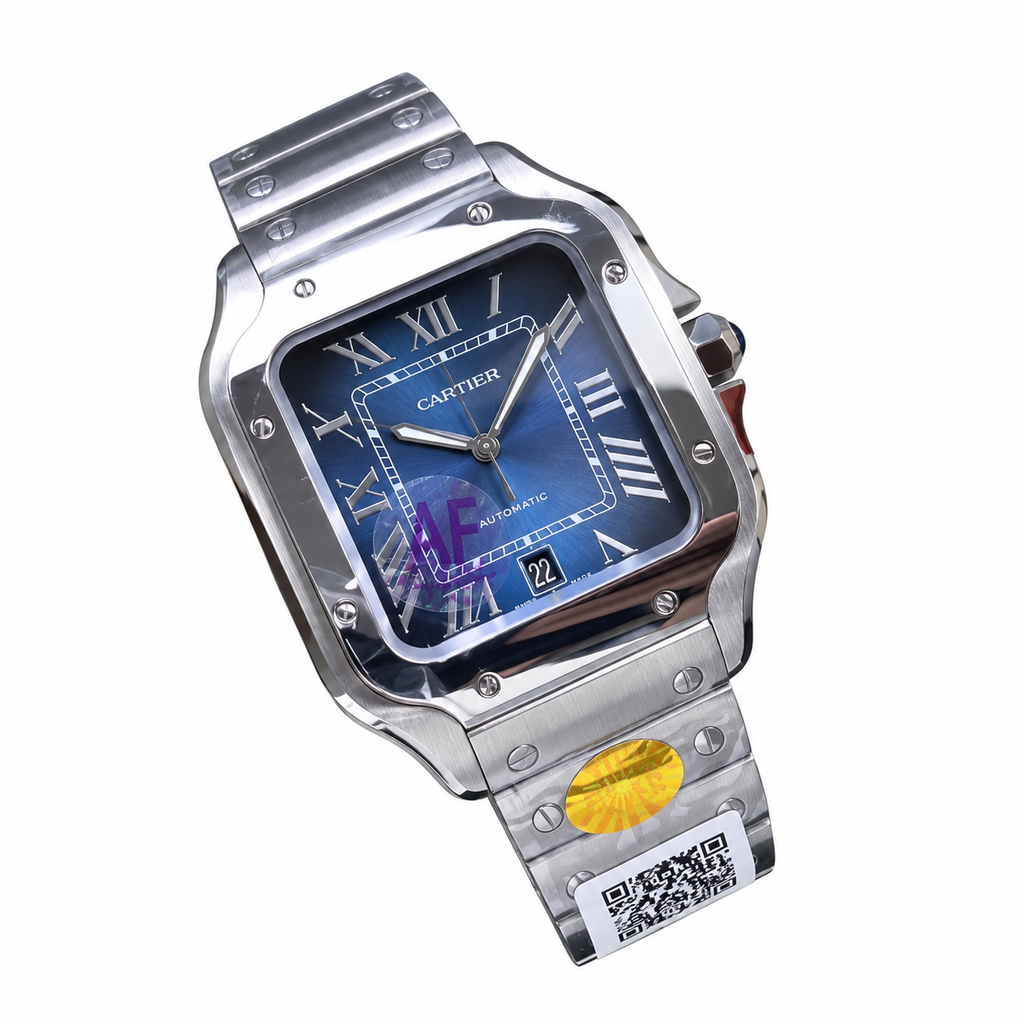 Cartier Santos de Cartier Large Stainless Steel Blue Dial Steel Bracelet Automatic Watch